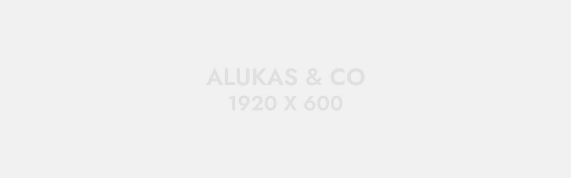 Light gray banner placeholder reading 'ALUKAS & CO' with '1920 × 600' centered.